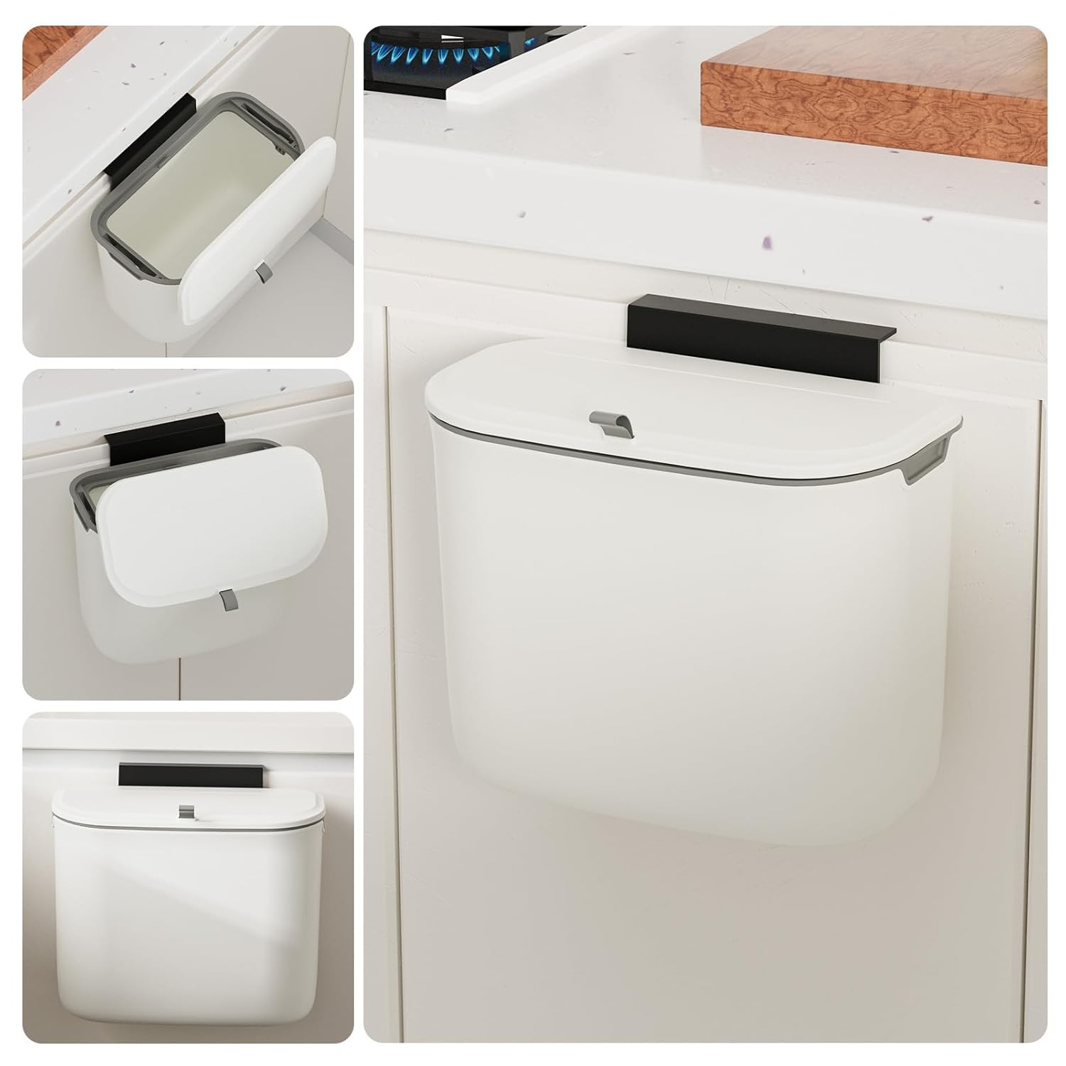 1.9 Gallon Kitchen Compost Bin Hanging Small Trash Can with Lid Under Sink Dual Installation & Triple-Seal Technology, Odorless Kitchen/Bathroom/Office Trash Can for Home, RV