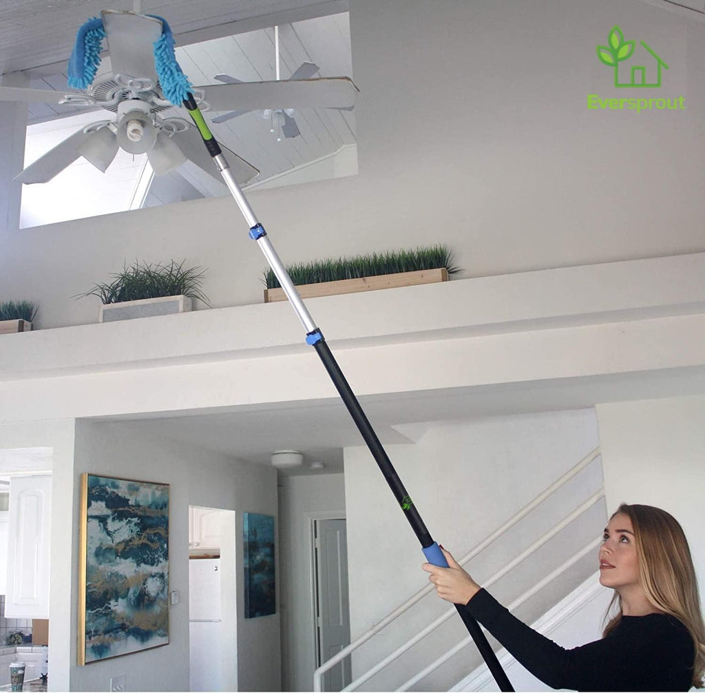 EVERSPROUT 20+ Foot High Reach Flexible Microfiber Ceiling & Fan Duster | Bendable to Clean Any Fan Blade | Removable & Washable Brush Head |5-to-12 Foot 3-Stage Lightweight Aluminum Extension Pole