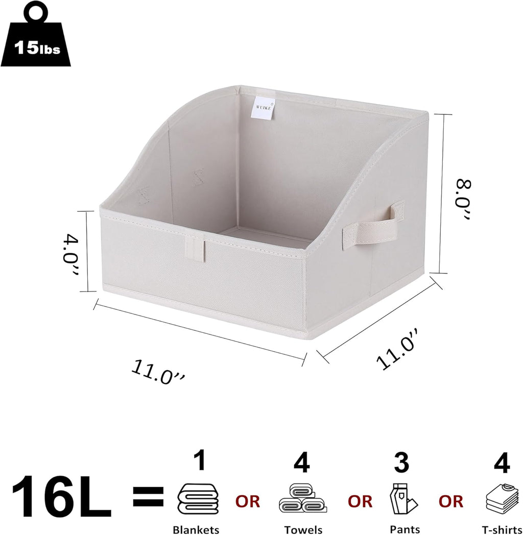 WUIKE Closet Storage Bins, Large Trapezoid Storage Boxes with Handles, Fabric Storage Baskets for Organizing Clothes, Sheets, Blankets, Decorative Storage Bins, White & Beige