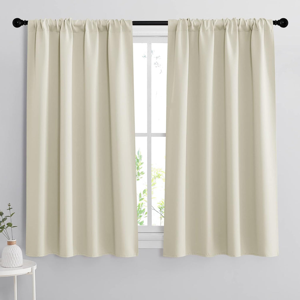 RYB HOME Blackout Curtains 63 inches Long - Energy Saving Insulation Large Window Curtain Blinds for Bedroom Living Room Dining Basement Home Office, W 62 x L 63 per Panel, Beige, 2 Pcs