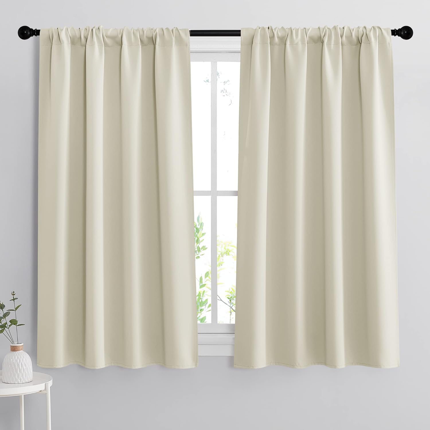 RYB HOME Blackout Curtains 63 inches Long - Energy Saving Insulation Large Window Curtain Blinds for Bedroom Living Room Dining Basement Home Office, W 62 x L 63 per Panel, Beige, 2 Pcs