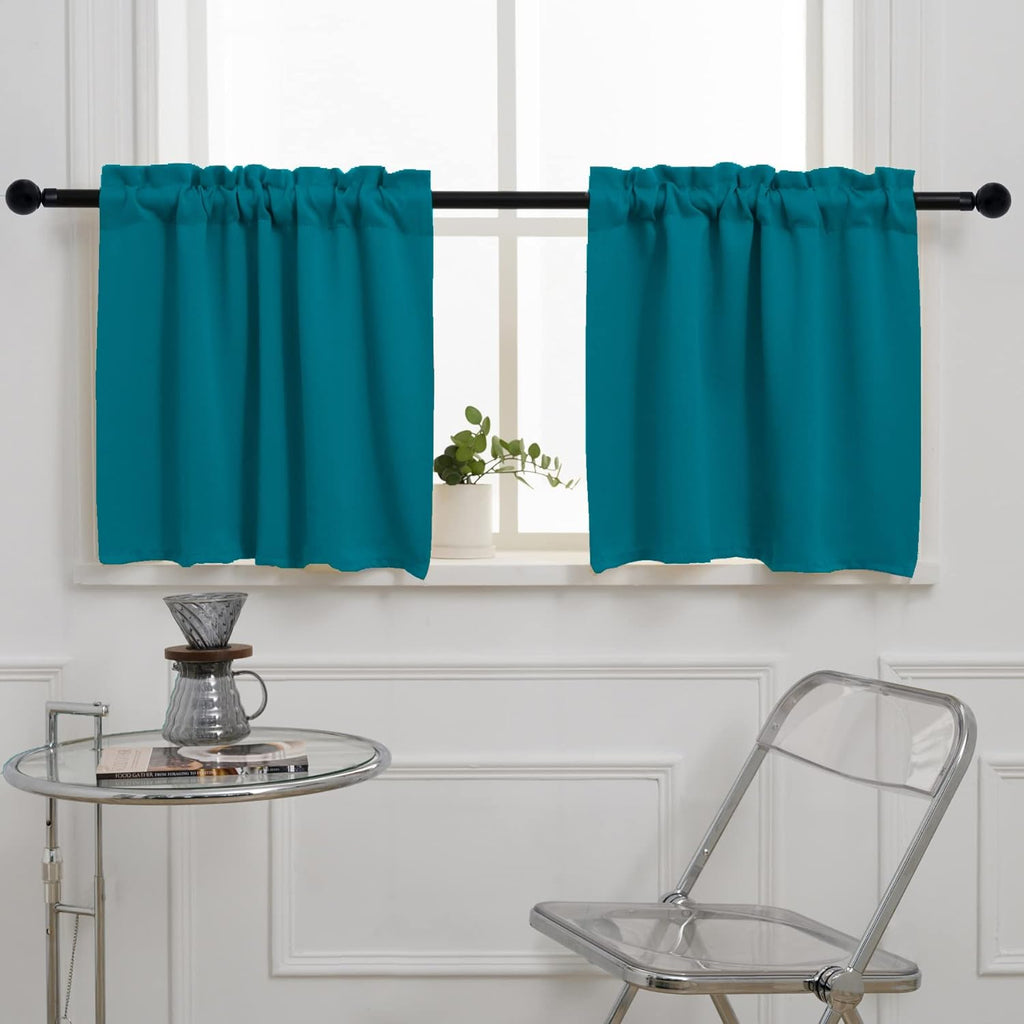 Pickluc Teal Cafe Curtain - Half Window, 24x30 Inches, 2 Panels, Rod Pocket, Blackout