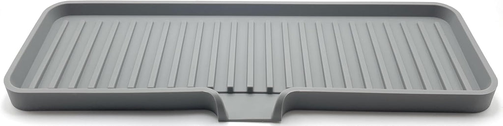 Happitasa Silicone Soap Dish Tray and Sponge Holder with Drain Chute | Bathroom and Kitchen Sink Organizer Caddy (Grey, 12"x4", 7.4 Ounces)