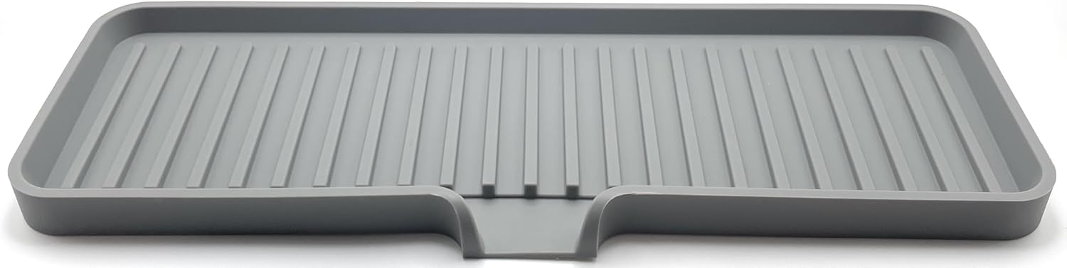 Happitasa Silicone Soap Dish Tray and Sponge Holder with Drain Chute | Bathroom and Kitchen Sink Organizer Caddy (Grey, 12"x4", 7.4 Ounces)