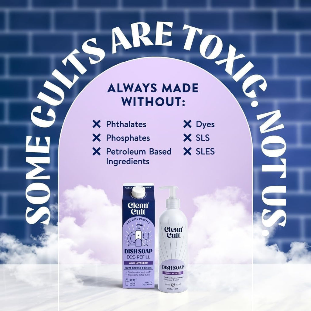 Bundle of Cleancult Dish Soap Liquid Refills (32oz, 1 Pack) Wild Lavender + Cleancult -Wild Lavender - Liquid Dish Soap - Refillable Aluminum Bottle - 16 oz