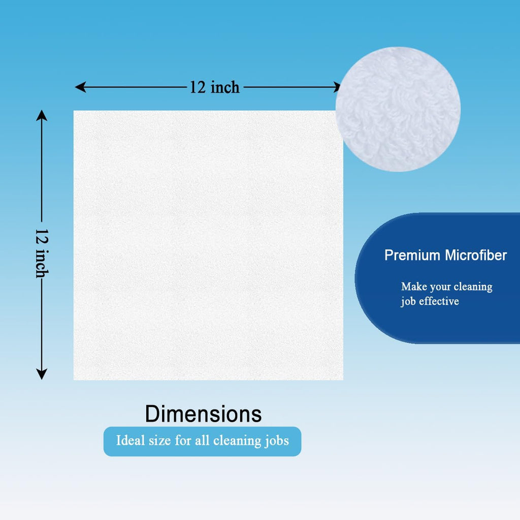 White Microfiber Cleaning Cloth 6Pack Cleaning Rags Absorbant Lint Free Cloth for House, Kitchen, Car, Glass, Stainless Steel, Window, Boat Cleaner-12''x 12''-White