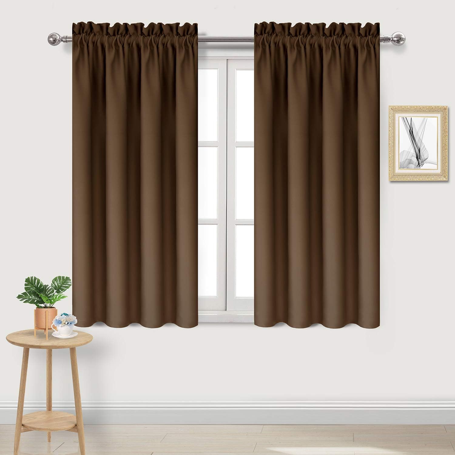 DWCN Blackout Curtains Room Darkening Thermal Insulated Bedroom Curtains Window Treatments, 42 x 45 inches Long, Set of 2 Brown Rod Pocket Drapes