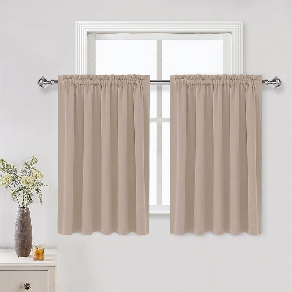 DWCN Blackout Curtains for Living Room Thermal Insulated, Energy Saving & Noise Reducing Bedroom Curtains, Camel, W 60x L 36 Inch, Set of 2 Rod Pocket Curtain Panels