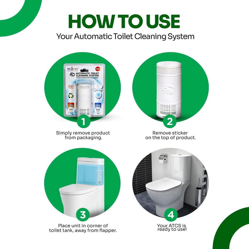 MGICAN Patented Automatic Toilet Cleaning System(ATCS) | Non-Toxic | Bleach Free & Long-Lasting | In Tank Toilet Bowl Cleaner | Cleans & Removes Stains in Every Flush| UL-Certified, 4 Pack