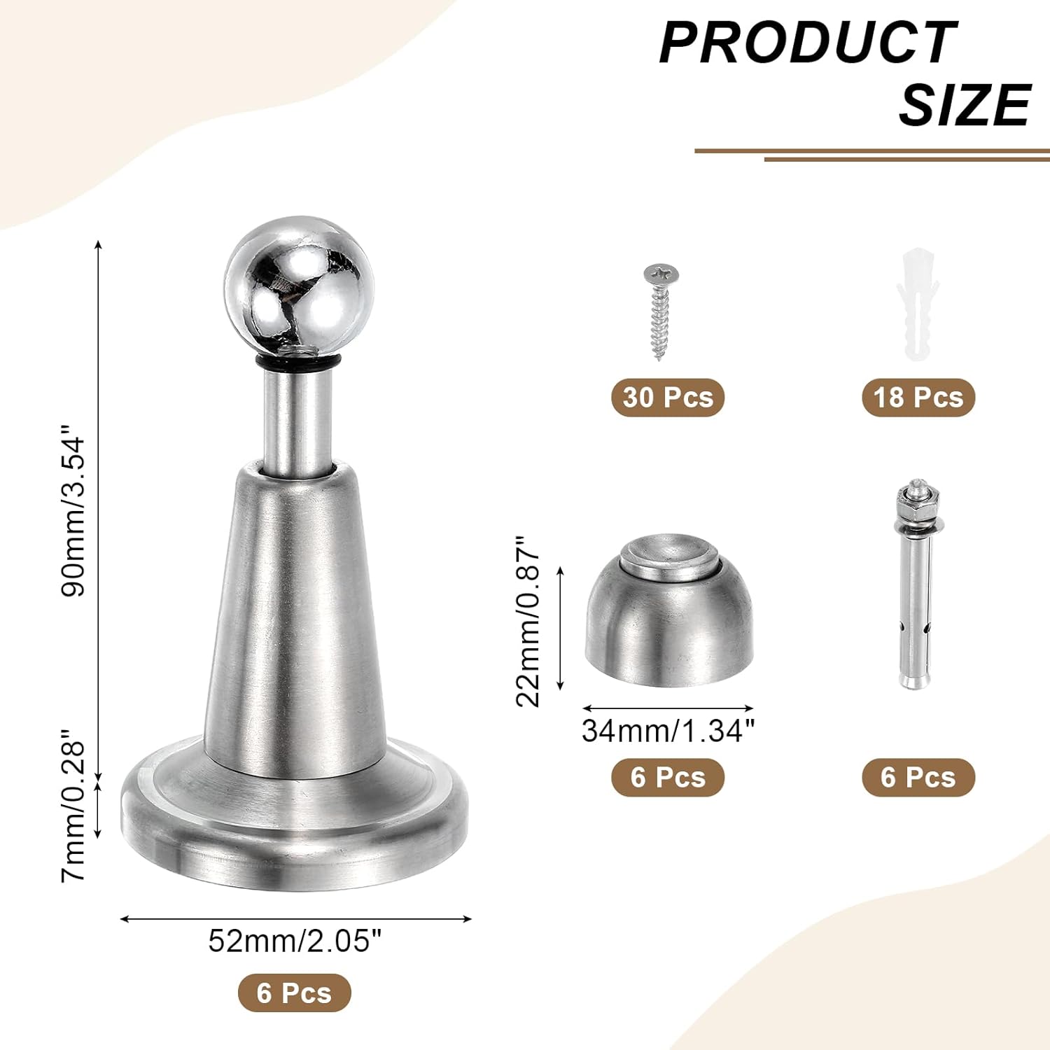 uxcell 6Pcs Magnetic Door Stopper, 304 Stainless Steel Magnetic Door Stop Catch, Soft-Catch Brushed Nickel Hold Door Open Wall Mount for Bottom of Door, Silver