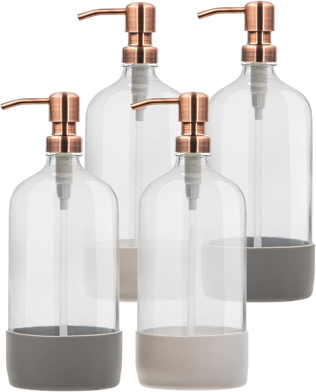 32 oz Glass Pump Bottle Rustproof Stainless Steel Pump, Funnel, and Lids. Modern Farmhouse Vintage Jar, Large Glass Shampoo Bottles with Pump and Laundry Soap Dispenser - Rose Gold