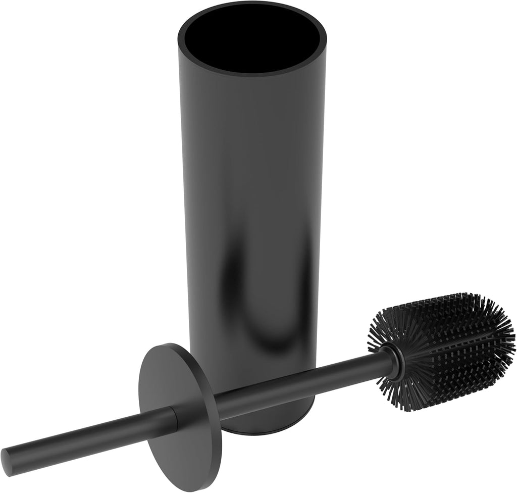 Toilet Brush and Holder Set, Stainless Steel Toilet Bowl Brush with Lid, Rust Proof Toilet Cleaner Brush with Caddy, Durable Bristles, Splash Proof, Ideal for Bathroom（1 Pack, Matte Black）