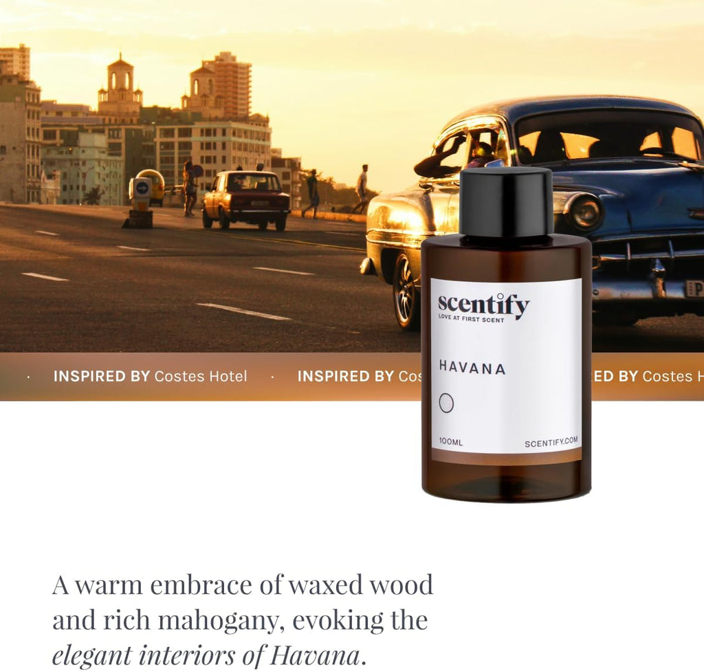 Scentify Havana Aroma Oil Refill Scent for Oil Diffusers - Oak Moss, Rum, Paprika, Mahogany Scents - Luxurious Relaxing Aromatherapy Diffuser Fragrance 100ml, 3.38 oz