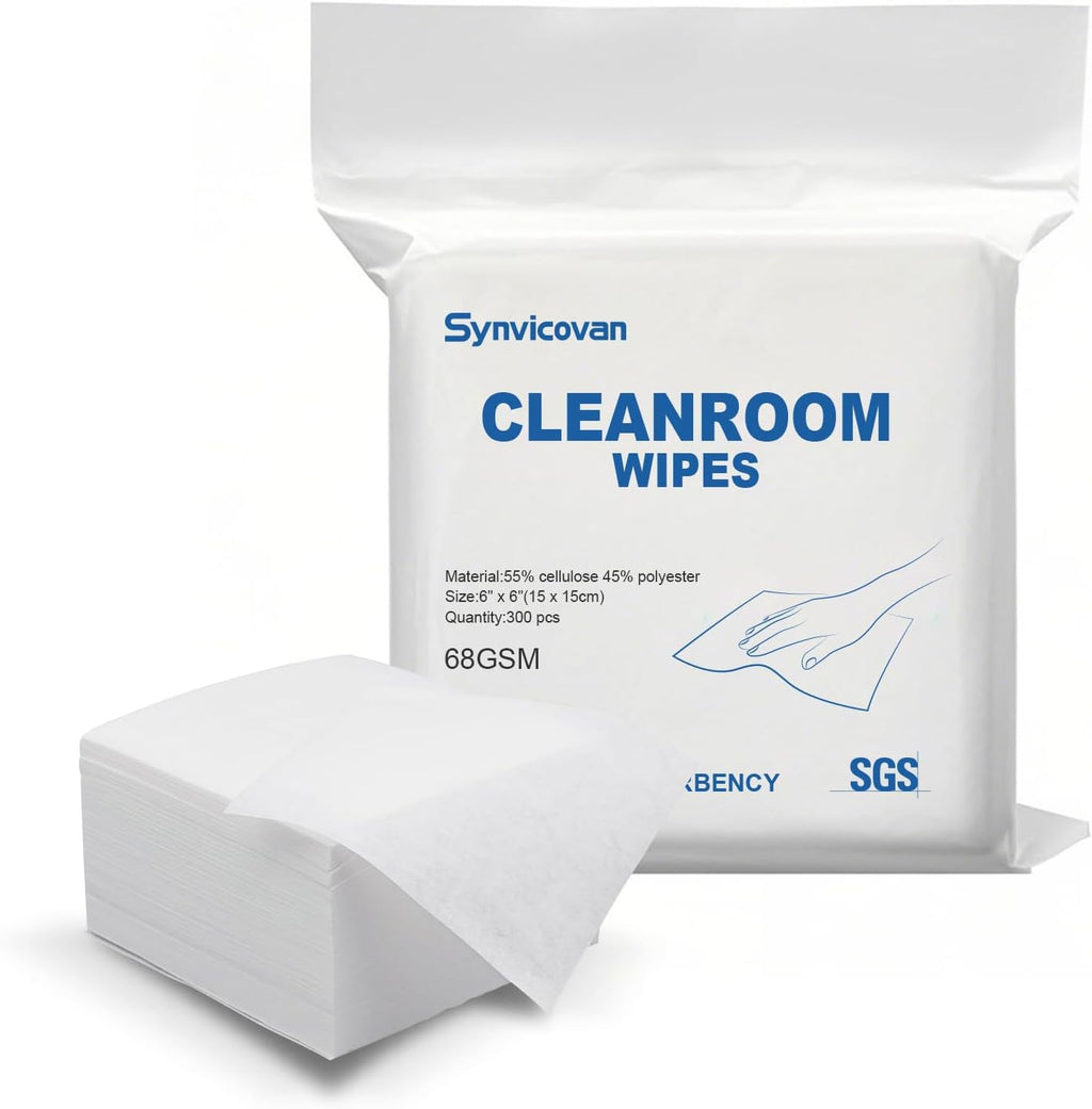 Cleanroom Wipes 6"x6" (300 Pcs, Cellulose/Polyester Blend, Grade A, 68GSM) Lint Free Wipes for Laboratory, Electronics, Pharmaceutical,Printing,Automotives and Semiconductor Industries