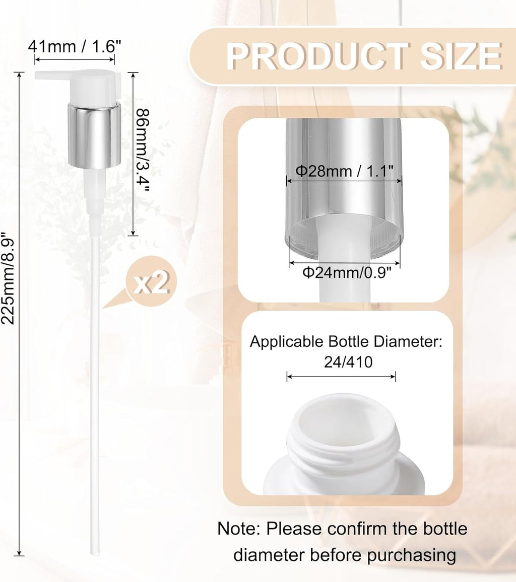 uxcell 2 Pcs Soap Dispenser Pump Heads, Hand Soap Dispensers Top Pumps Replacement Clip-on Pumphead for Standard 24/410 Neck Size Bathroom Lotion Shampoo Bottle, Silver White