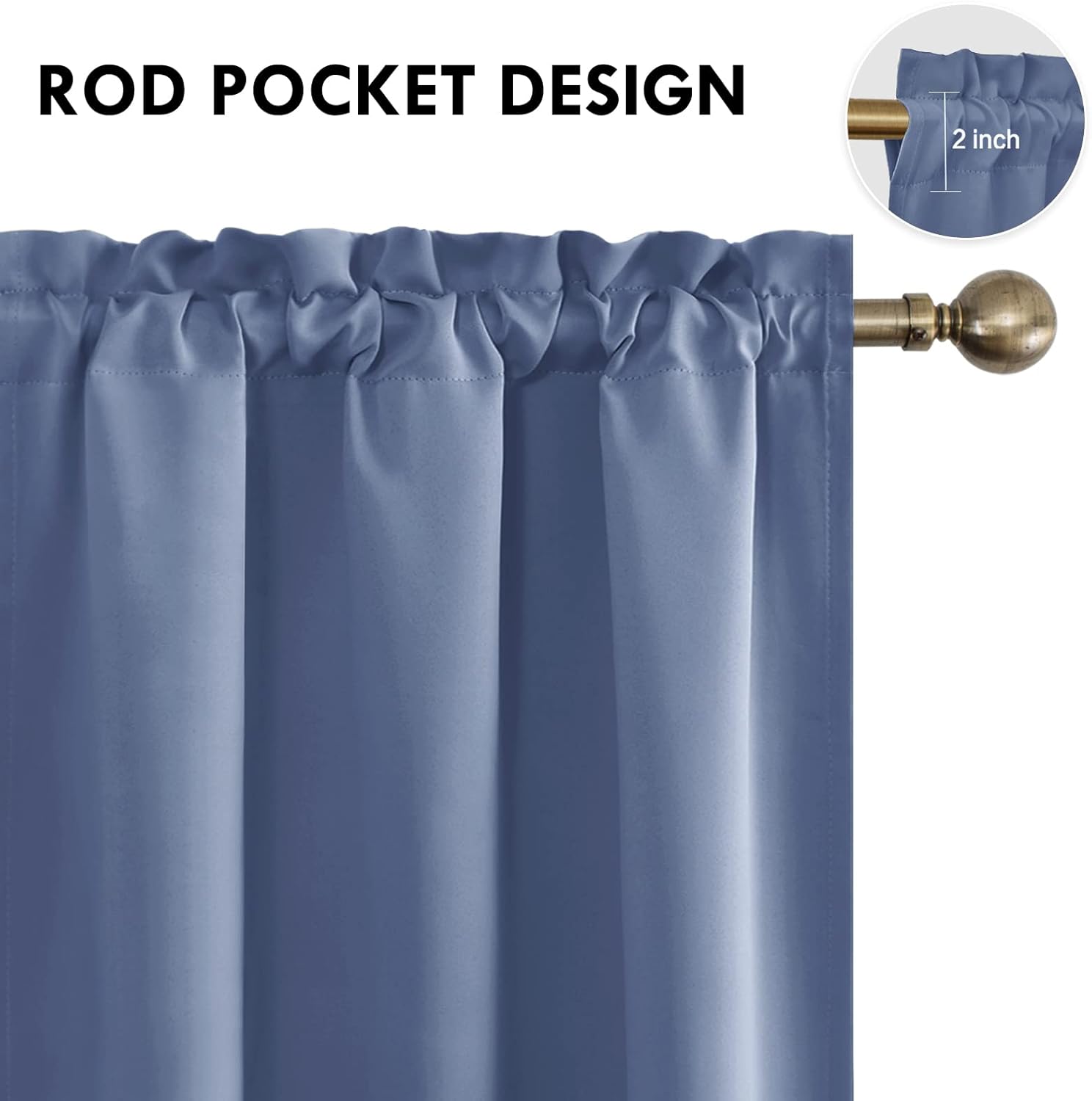 DWCN Blackout Curtains – Thermal Insulated, Energy Saving & Noise Reducing Bedroom and Living Room Curtains, Dusty Blue, W 38x L 54 Inch, Set of 2 Rod Pocket Curtain Panels