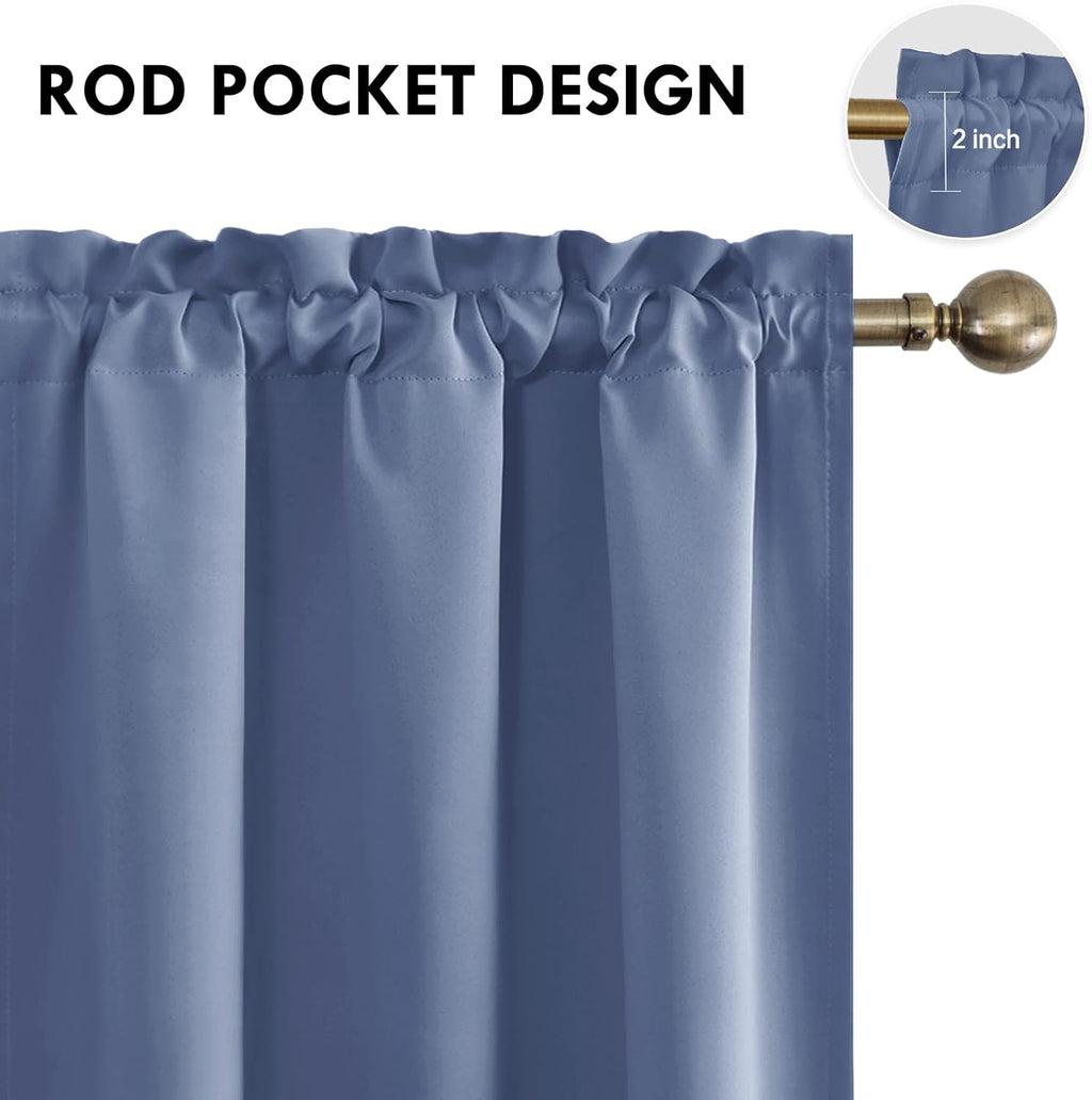DWCN Blackout Curtains – Thermal Insulated, Energy Saving & Noise Reducing Bedroom and Living Room Curtains, Dusty Blue, W 42x L 63 Inch, Set of 2 Rod Pocket Curtain Panels