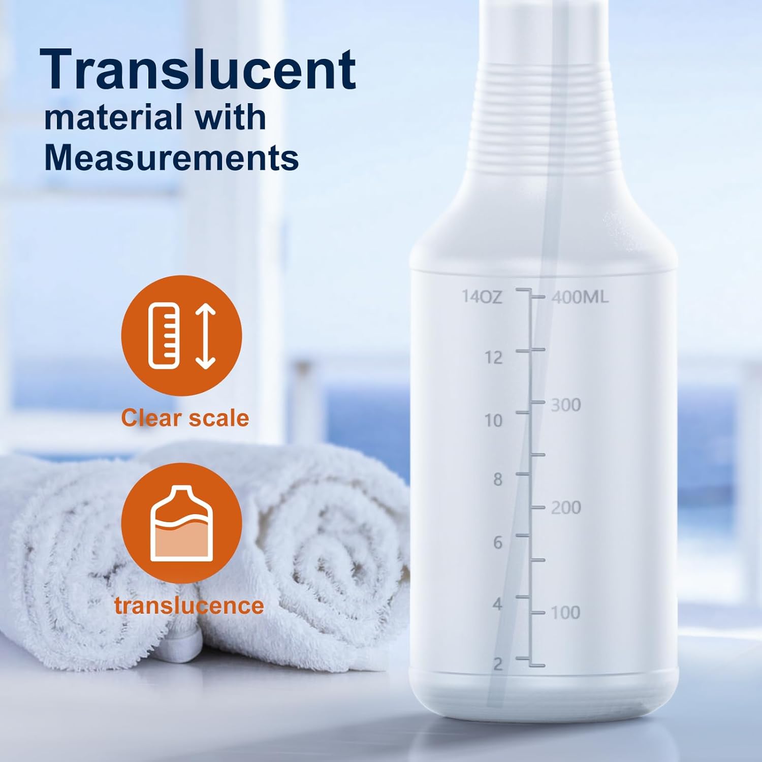 Veco Spray Bottle (2 Pack 16 Oz Black&Folded funnels) with Measurements and Adjustable Nozzle,HDPE Plastic Spray Bottles for Cleaning Solution,Household/Commercial/Industrial Use,No Leak and Clog