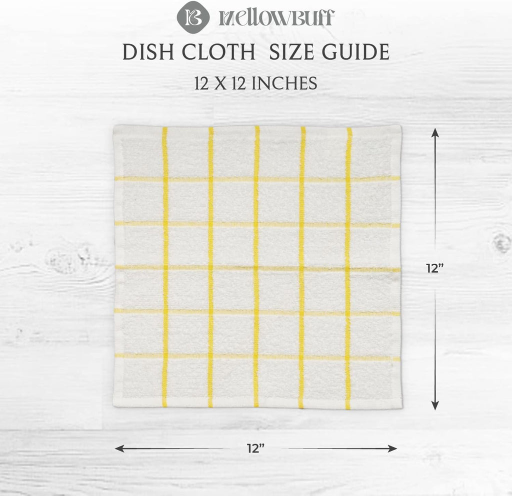 100% Cotton Terry Dish Cloth & Dish Towel, 6 Pack, Super Soft and Absorbent Kitchen Towels, Perfect for Kitchen Cleaning and Dish Washing (Yellow (Solid and Checks) 8 Pack)