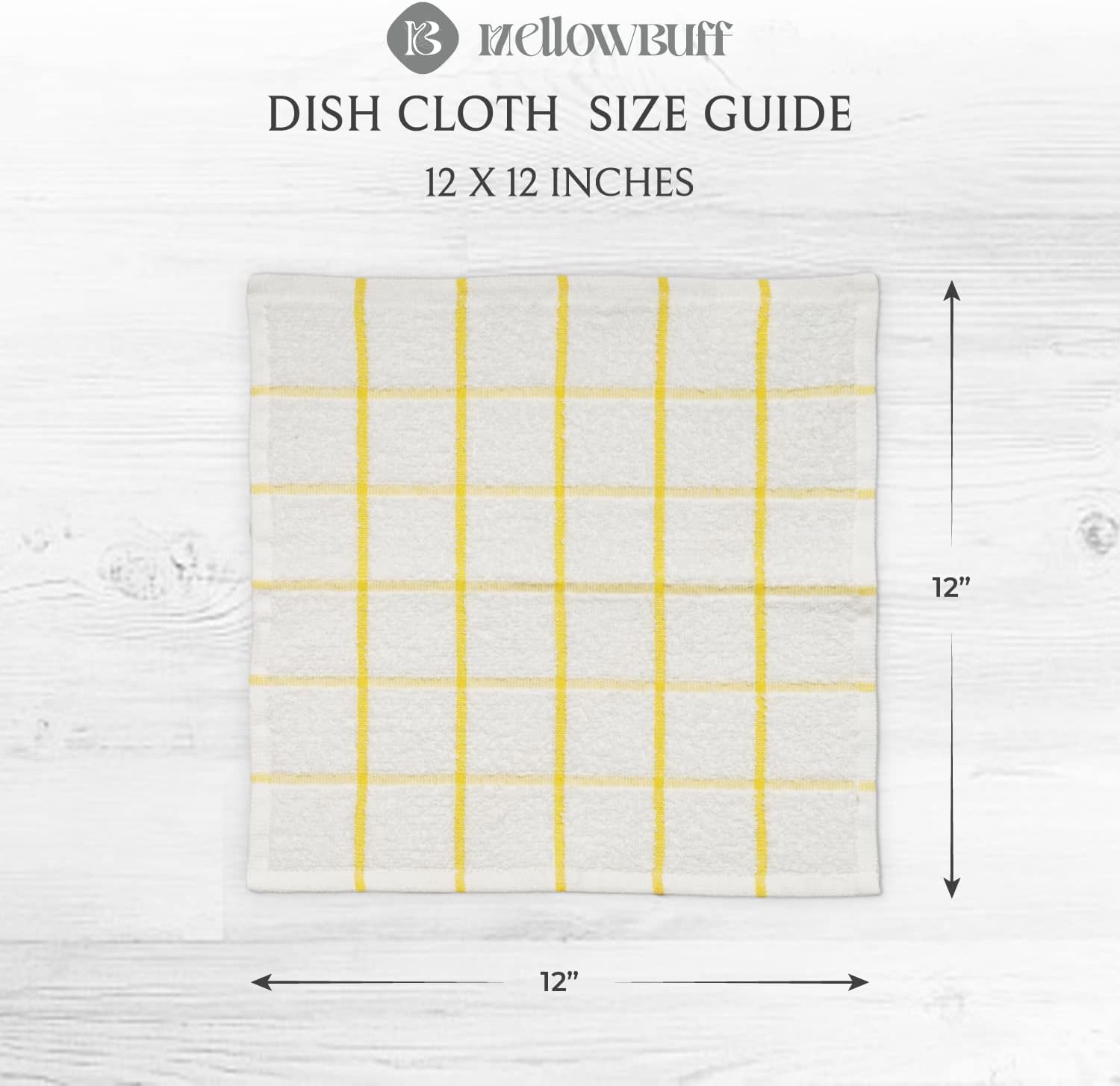 100% Cotton Terry Dish Cloth & Dish Towel, 6 Pack, Super Soft and Absorbent Kitchen Towels, Perfect for Kitchen Cleaning and Dish Washing (Yellow (Solid and Checks) 8 Pack)