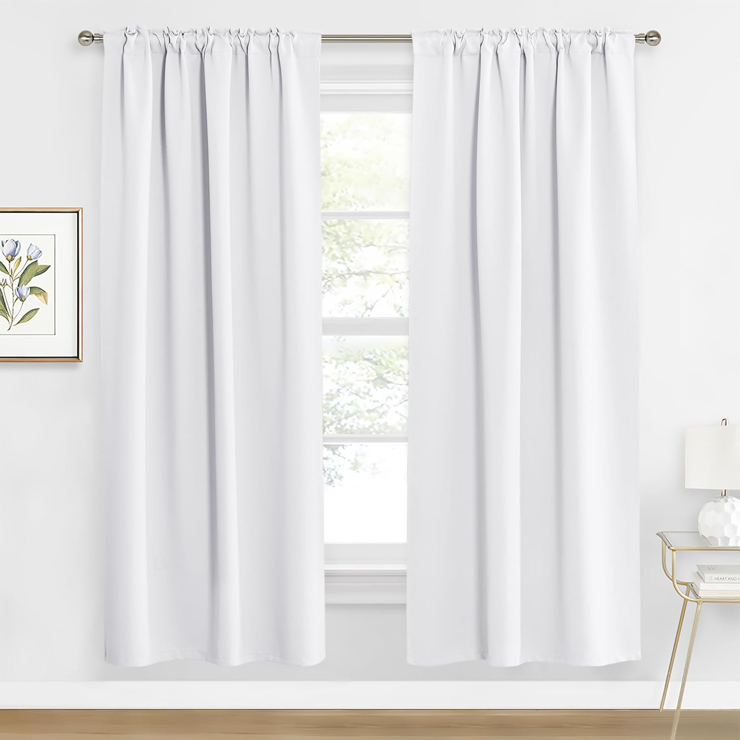 RYB HOME Blackout Curtains for Living Room, Back Tab & Rod Pocket Top Insulating Window Decor for Bedroom Dining Sliding Glass Door Home Office, W 62 x L 84, Pure White, 2 Panels