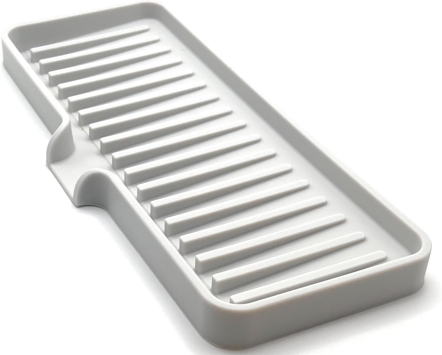 Happitasa Silicone Soap Dish Tray and Sponge Holder with Drain Chute | Bathroom and Kitchen Sink Organizer Caddy (Light Grey, 9"x3.5", 5.6 Ounces)