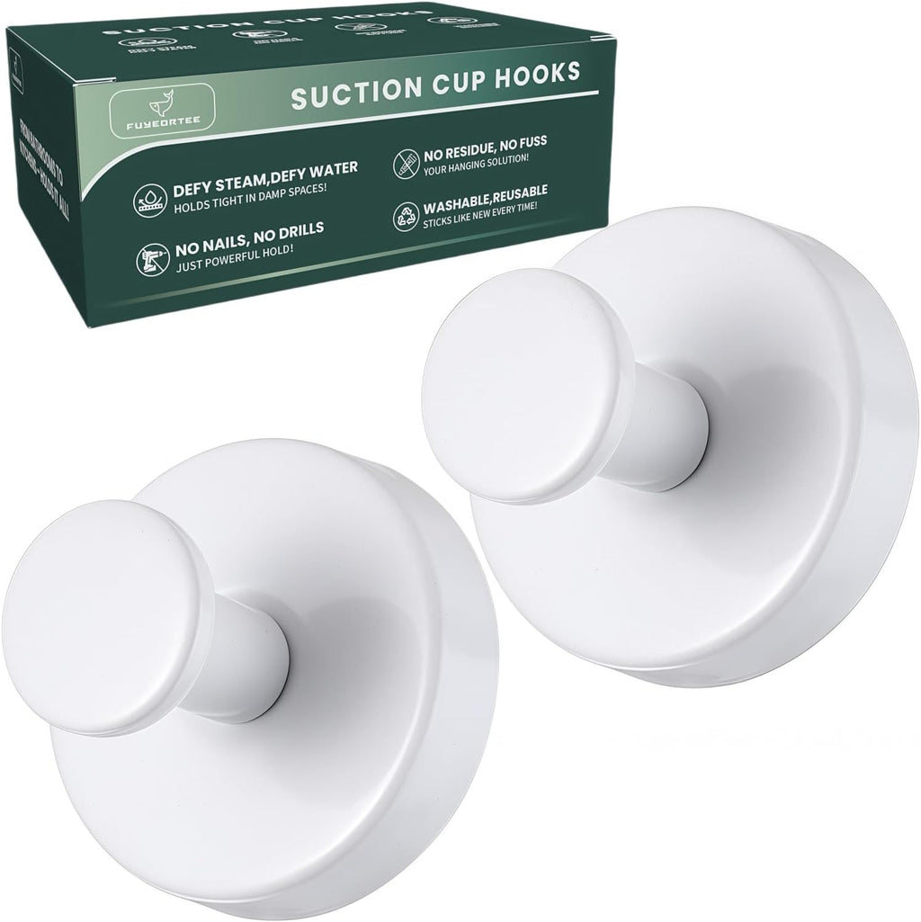 2025 Upgraded Stainless Steel Heavy Duty Suction Cup Hooks For Shower Bathroom Accessories Removable Hook For Glass Window Door Wall Hooks For Hanging Towels Robes Wreaths (Pack Of 2, White)