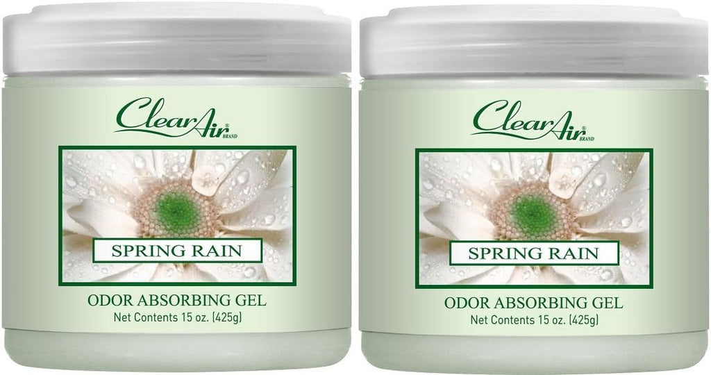 Clear Air Odor Absorber Gel - 15 oz, Pack of 2 - Air Freshener Absorbs and Eliminates Odors in Bathrooms, Cars, Boats, RVs and Pet Areas - Made with Essential Oils - Spring Rain Scent
