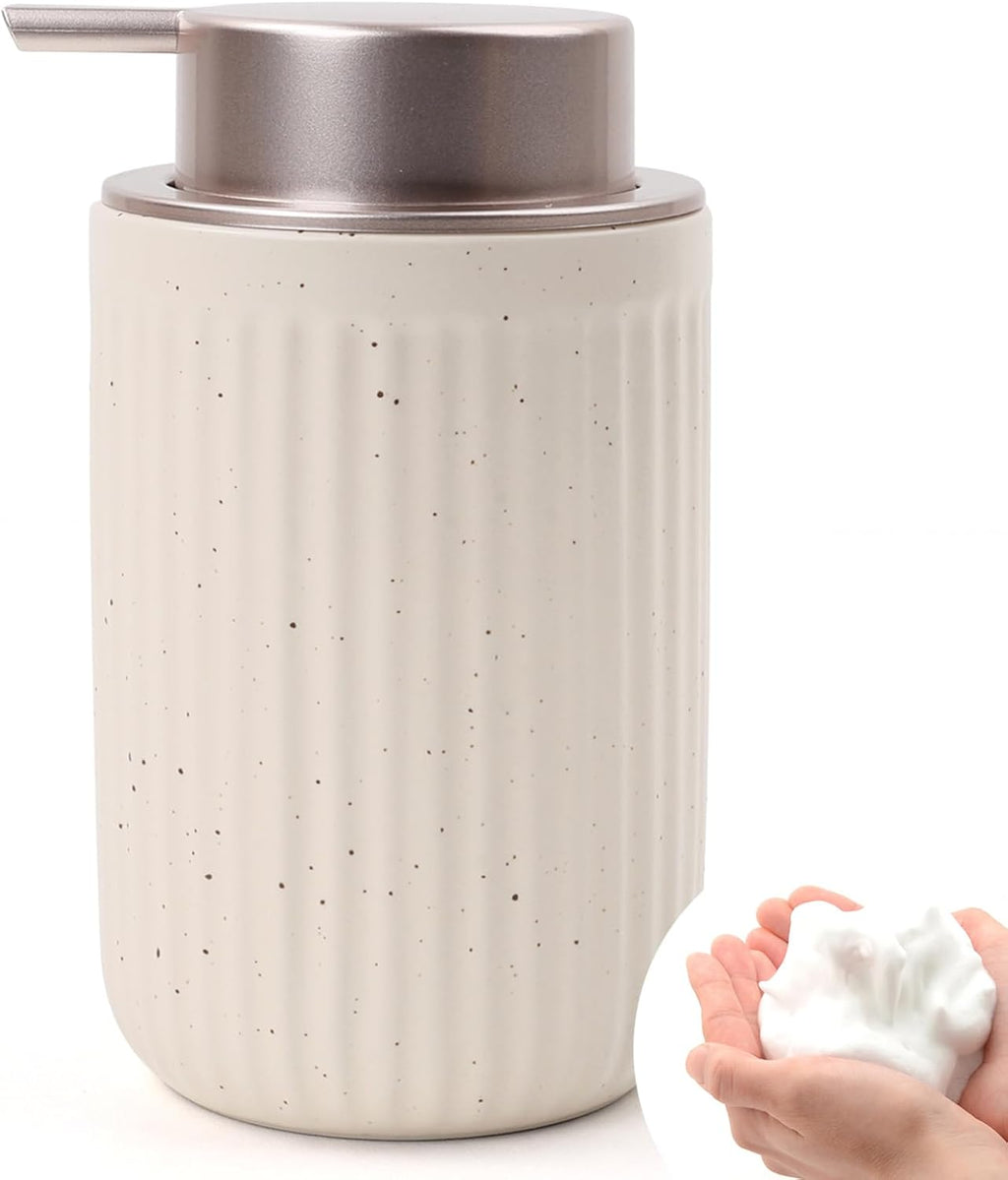 BosilunLife Foam Hand Soap Dispenser - Ceramic Foaming Soap Dispenser for Bathroom 12oz Refillable Liquid Lotion Soap Dispenser with Rust-Proof Foaming Pump for Countertop
