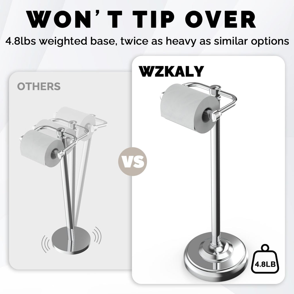Toilet Paper Holder Stand, Polished Chrome Toilet Paper Holder Free Standing, Post Pivoting Design & Stable Weighted Base SUS304 Stainless Steel for Bathroom(Mega Roll)