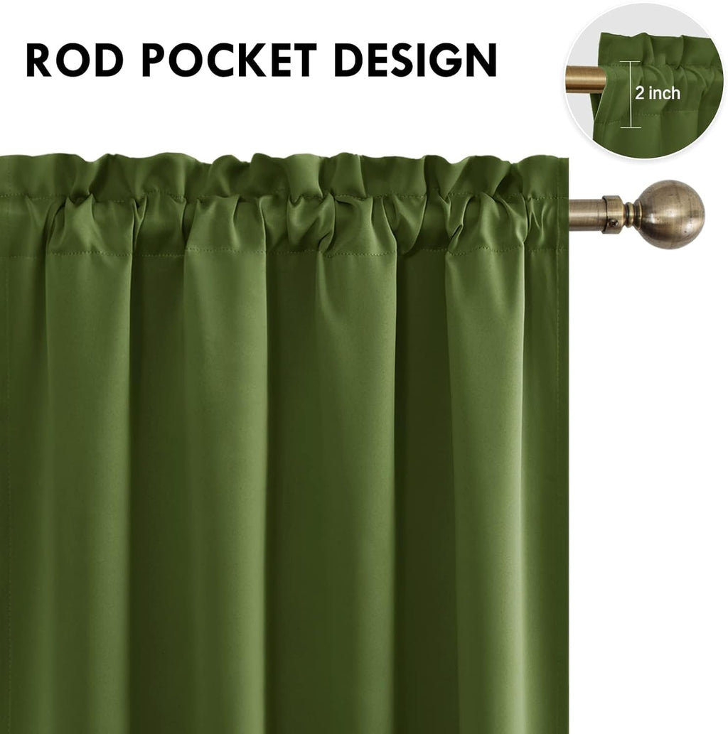 DWCN Blackout Curtains for Living Room Thermal Insulated, Energy Saving & Noise Reducing Bedroom Curtains, Olive Green, W 70x L 63 Inch, Set of 2 Rod Pocket Curtain Panels