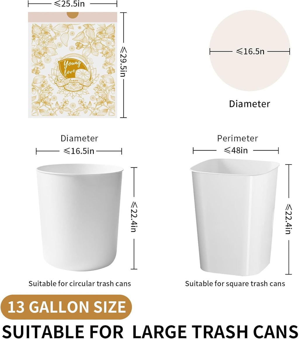 VOK 13 Gallon Trash Bags with Lemon Print & Drawstring, Tear-Resistant Tall Kitchen Garbage Bags, Heavy-Duty Kitchen Trash Bags for Home, 50 Counts