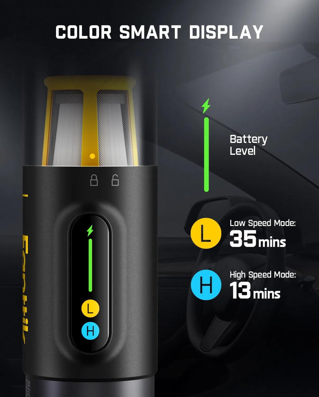 Fanttik Slim V10 Mix Cordless Car Vacuum, 4 in 1 Handheld Air Duster, Color Smart LED Display, 16kPa Suction Power, Cordless Portable Mini Keyboard Vacuum for Car, Office Desk