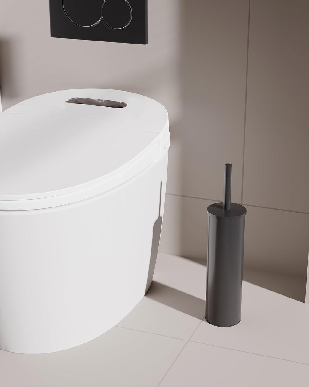 Toilet Brush and Holder Set, 2 Pack Stainless Steel Toilet Bowl Brush with Lid, Rust Proof Toilet Cleaner Brush with Caddy, Durable Bristles, Splash Proof, Ideal for Bathroom（Matte Black）