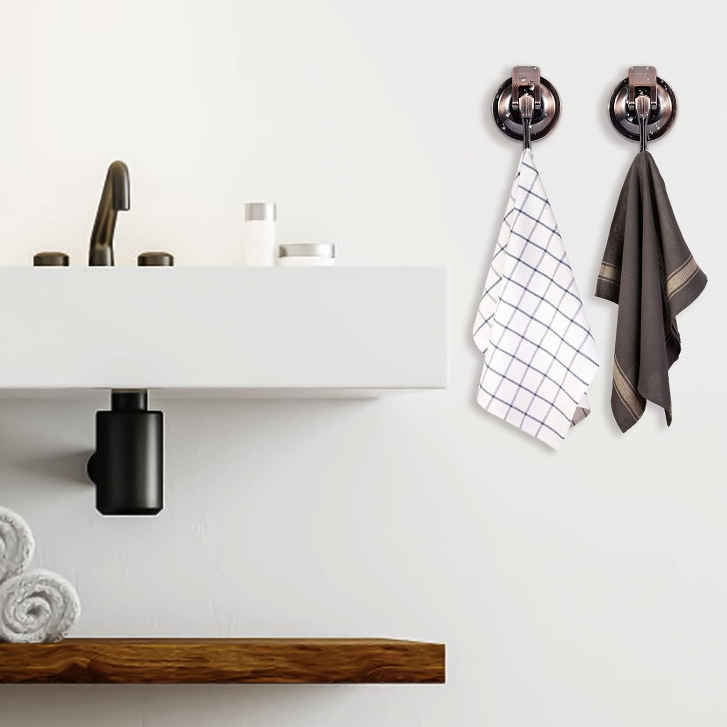 Suction Cup Hooks for Shower, Bathroom, Kitchen, Glass Door, Mirror, Tile – Loofah, Towel, Coat, Bath Robe Hook Holder for Hanging – Waterproof Wreath Hanger (Red Bronze 2Pack)