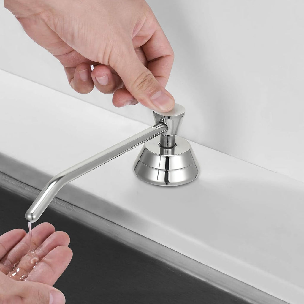 Heavy Duty Brass Countertop Liquid Soap Dispenser, Commercial Grade Top Fill Built-in Soap Dispenser with 34 oz/ 1L Bottle for Bathroom, Kitchen, Public Restroom, Chrome Finish, 6” Spout