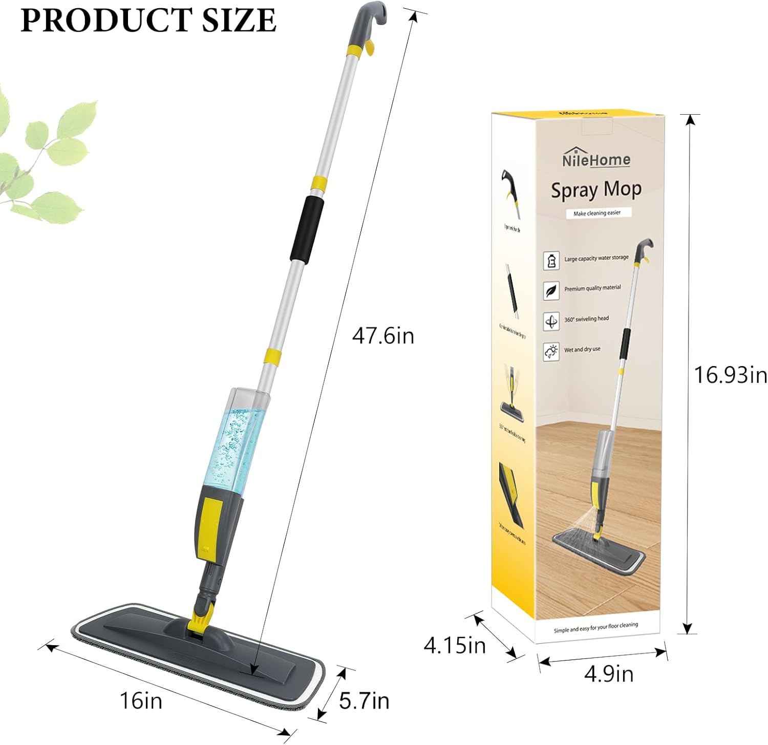 NileHome Spray Mop for Floor Cleaning, Dust Mop with 3 Pcs Washable Pads and 400 ml Refillable Bottle for Household or Commercial Use Wet Mop for Hardwood Laminate Tile Ceramic