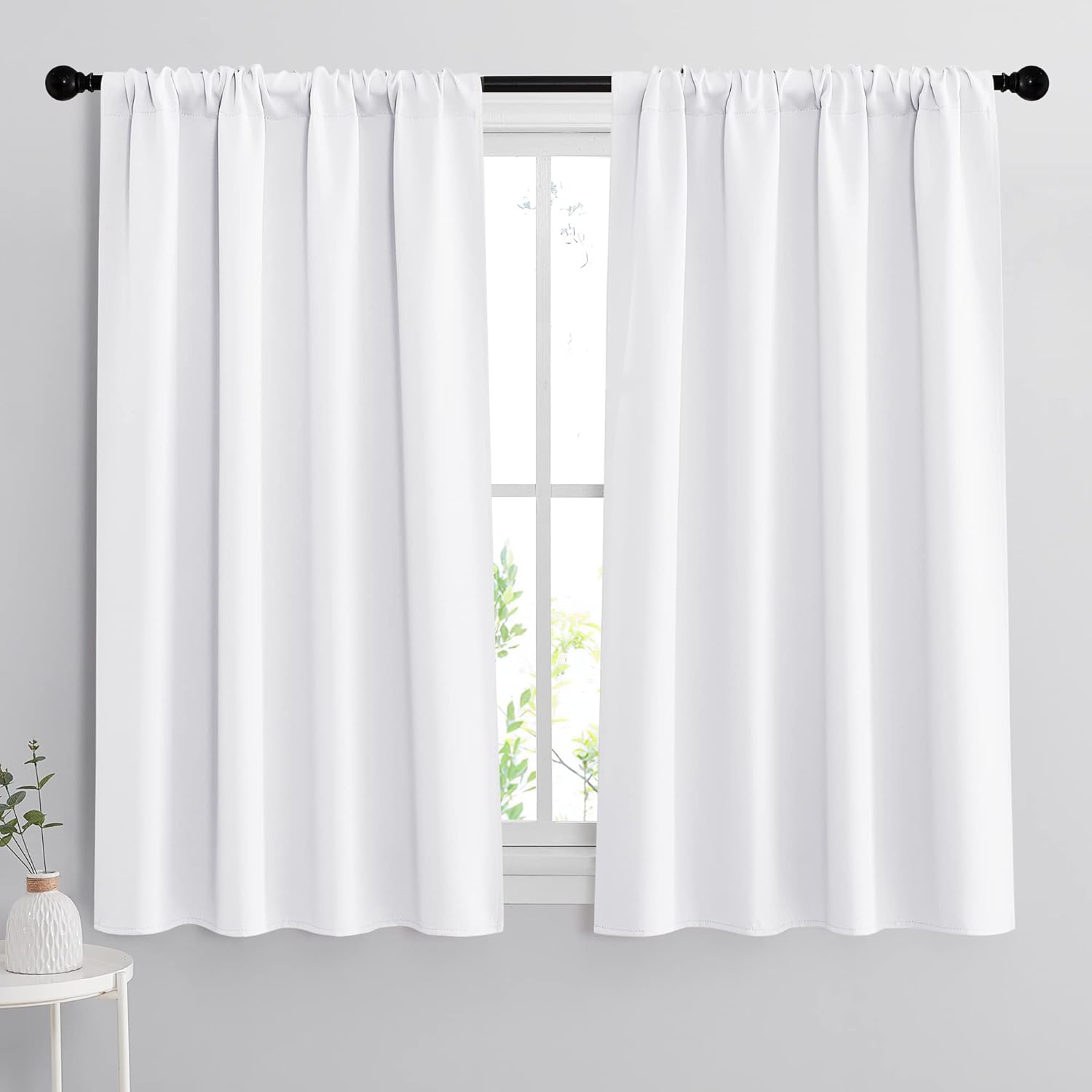RYB HOME Room Darkening Thermal Insulated Curtains 50% Light Block Curtains Windows Dressing Privacy Protect for Bathroom Kids Nursery, Wide 42 x Long 54 inch, Pure White, 1 Pair