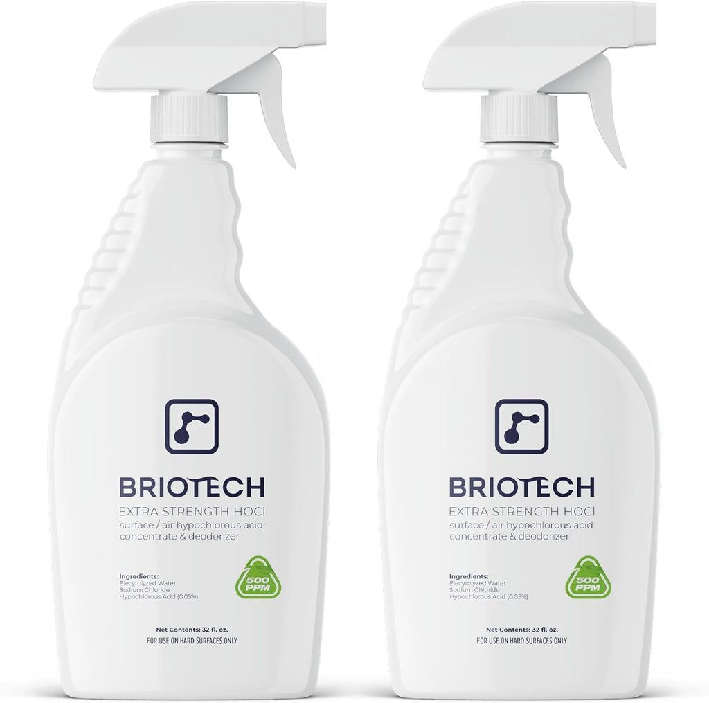 BRIOTECH Extra Strength HOCl Cleaner, 500 PPM Hypochlorous Acid Concentrate, ULV Foggers & Humidifiers, Professional Deodorizer for Dental, Offices, Schools, Homes, Peroxide Free, 32 fl oz (2 Pack)