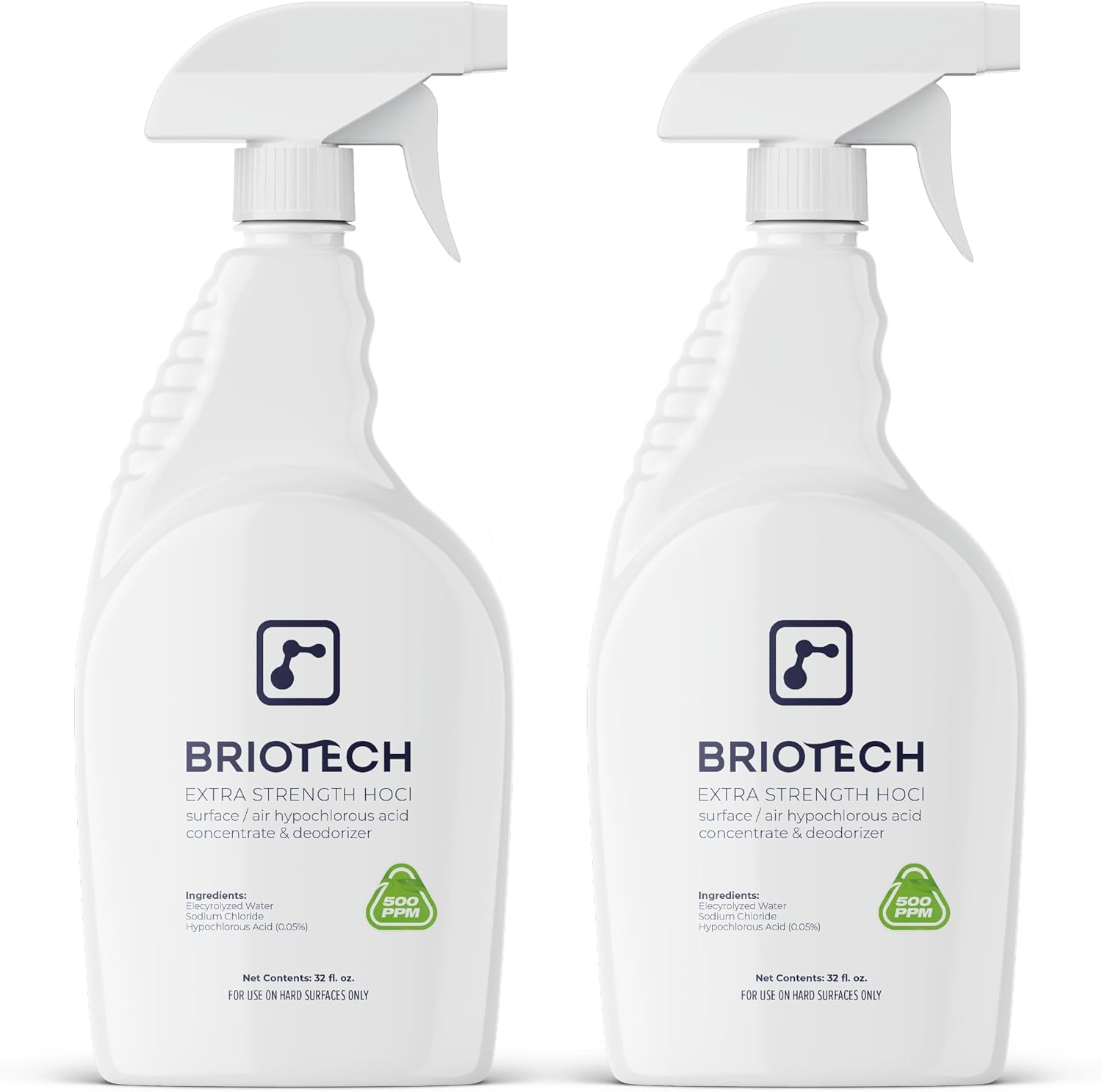 BRIOTECH Extra Strength HOCl Cleaner, 500 PPM Hypochlorous Acid Concentrate, ULV Foggers & Humidifiers, Professional Deodorizer for Dental, Offices, Schools, Homes, Peroxide Free, 32 fl oz (2 Pack)