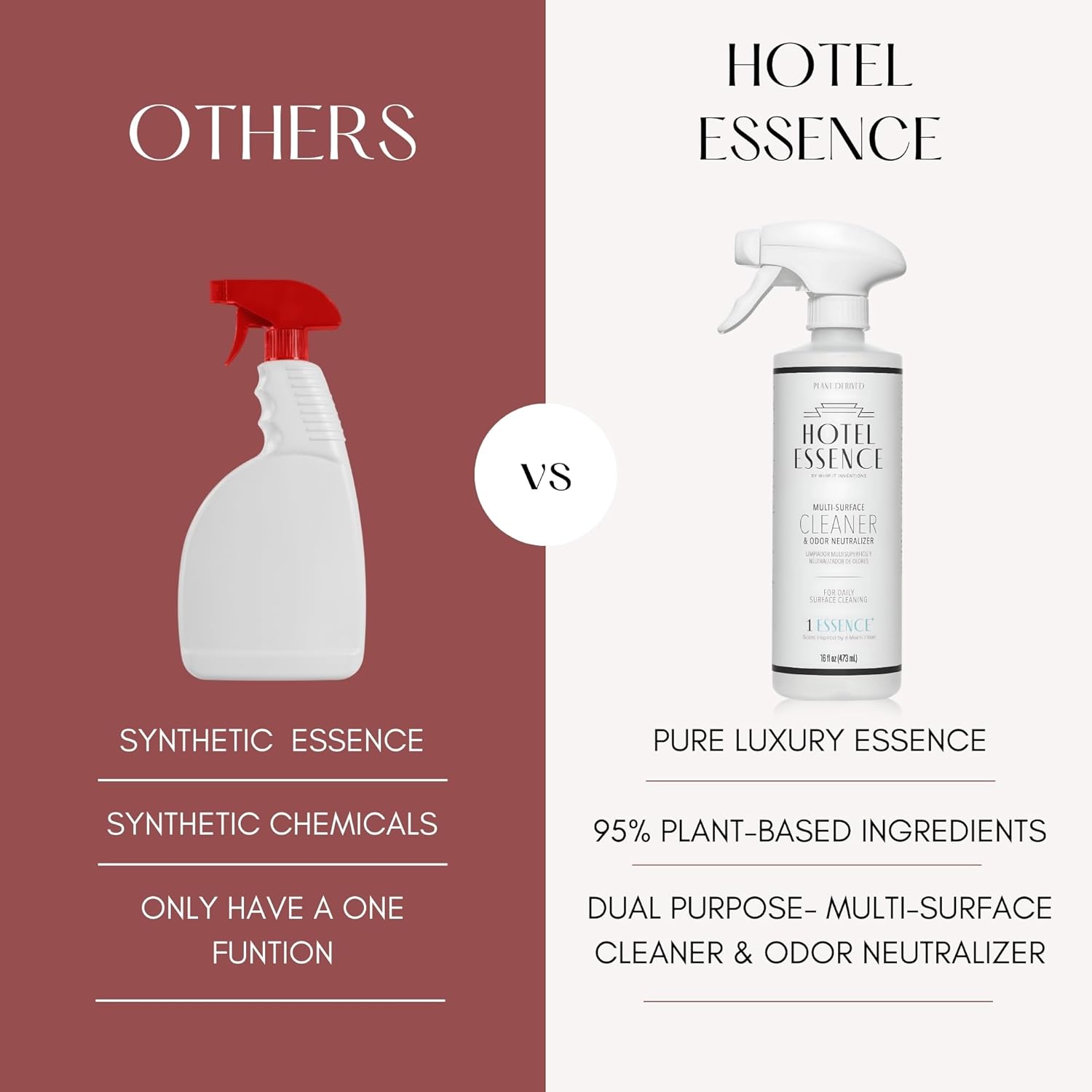 Hotel Essence Cleaner: Plant-Based Multi-Surface Cleaner & Odor Neutralizer, 16 oz, Leather, Cardamom, Lemon, Sandalwood, Cedarwood, Cinnamon, Vetiver, Amber, Musk, Iris, 16 Fl Oz (2)