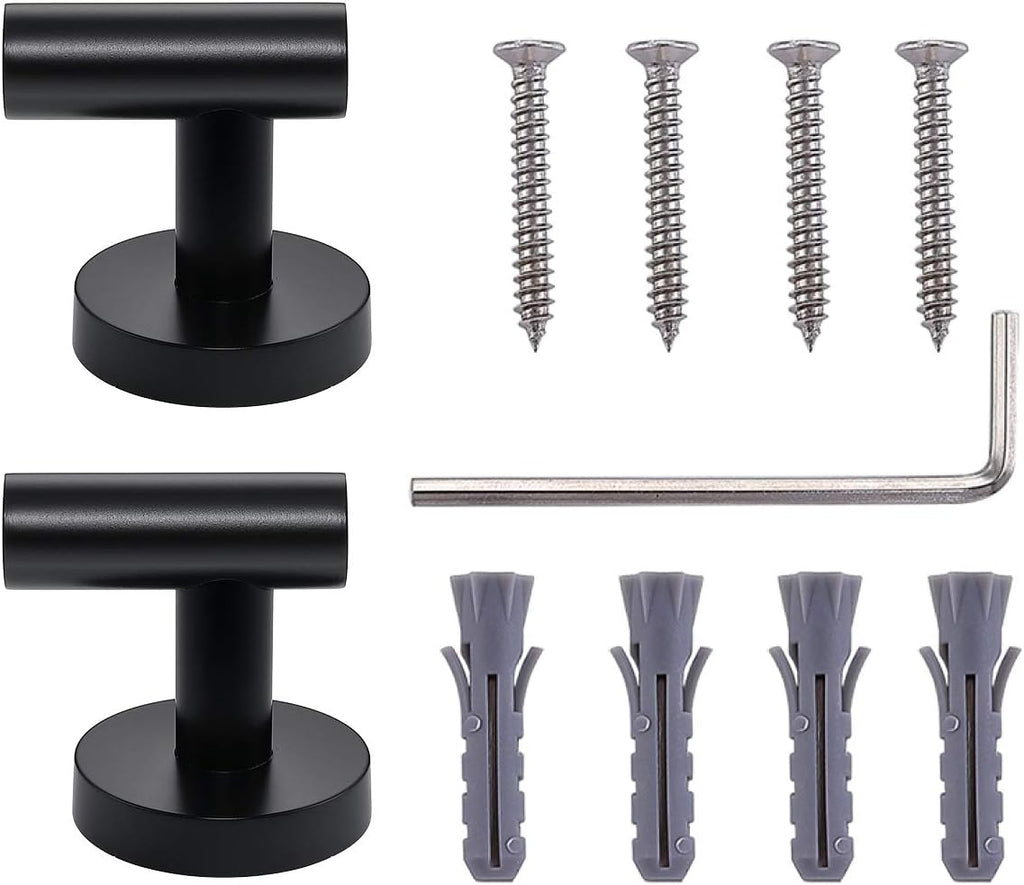 TASTOS Matte Black Bathroom Towel Coat Hook Stainless Steel, 2 Pack Robe Clothes Cabinet Closet Sponges Hooks Holder Round Style Heavy Duty Wall Hook for Bathroom Kitchen Hotel Wall Mounted
