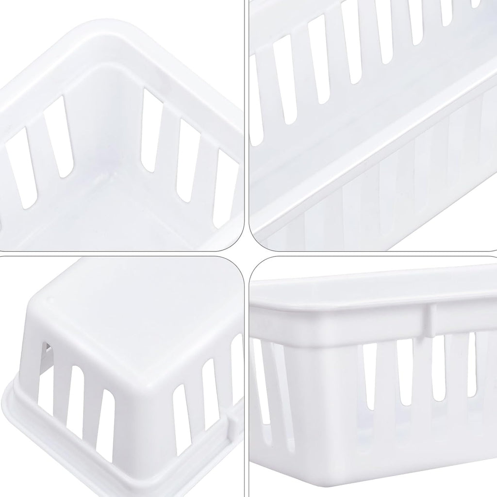 Domensi 24 Pcs Slim Plastic Storage Baskets Tray for Organizing 10.25 x 3.25 x 2.5 Inch Small Storage Bins Stackable Drawer Pencil Trays Holder for Desk Garage Office Containers(White)