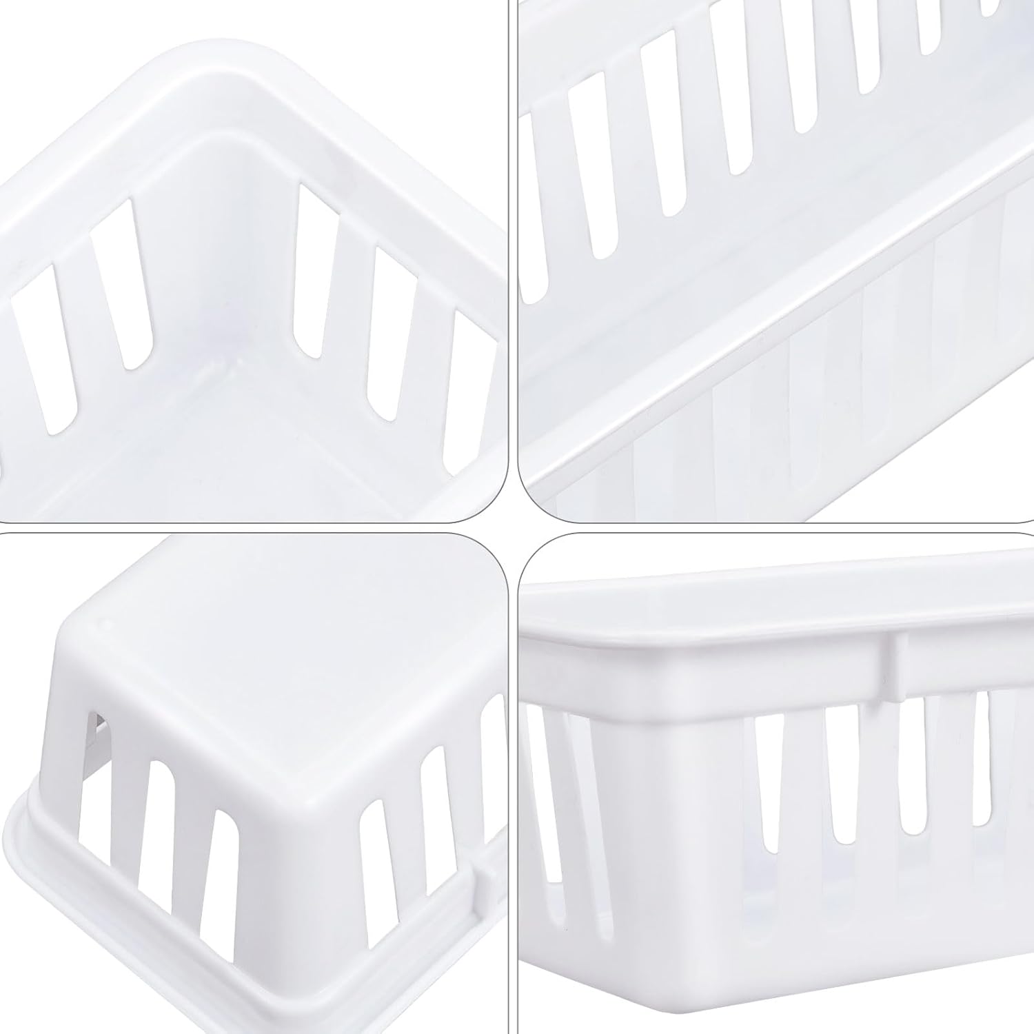 Domensi 12 Pack Slim Plastic Storage Baskets Tray for Organizing 10.25 x 3.25 x 2.5 Inch Small Narrow Storage Bins Stackable Drawer Pencil Trays Holder for Desk Garage Cabinet Containers(White)