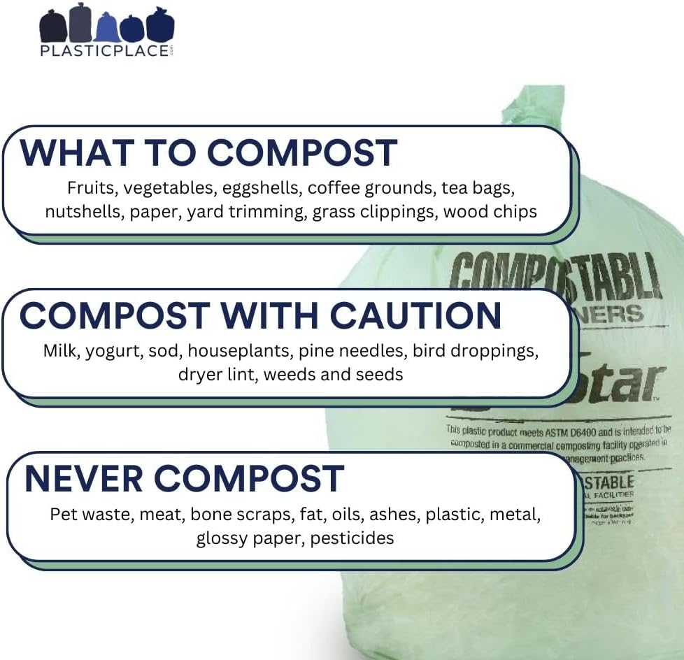 Plasticplace 40-45 Gallon Compostable Trash Bags │ 1 Mil │ Green Tint Garbage Can Liners │ 40” x 46” (50 Count)