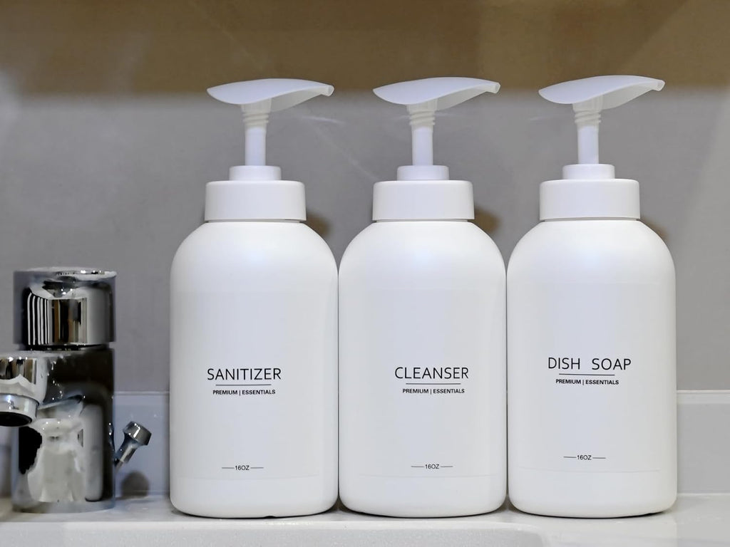 Frosted Pearl White Shampoo and Conditioner Bottles, Refillable Apothecary Dispenser Pump for Shampoo, Sanitizer, Lotion, Oil, Shower Soap, Hand Soap, Dish Soap (3, 500ml)