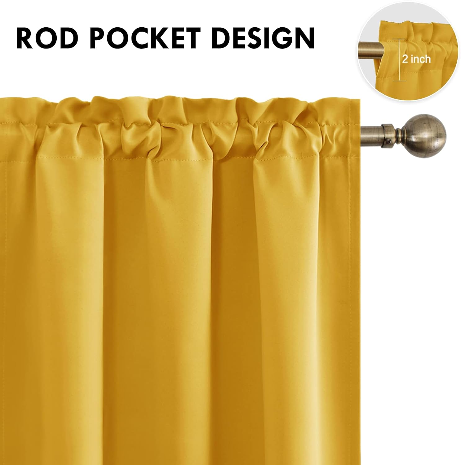 DWCN Blackout Curtains Room Darkening Thermal Insulated Bedroom Curtains Window Curtain Panels, 42 x 63 inches Long, Set of 2 Yellow Rod Pocket Drapes