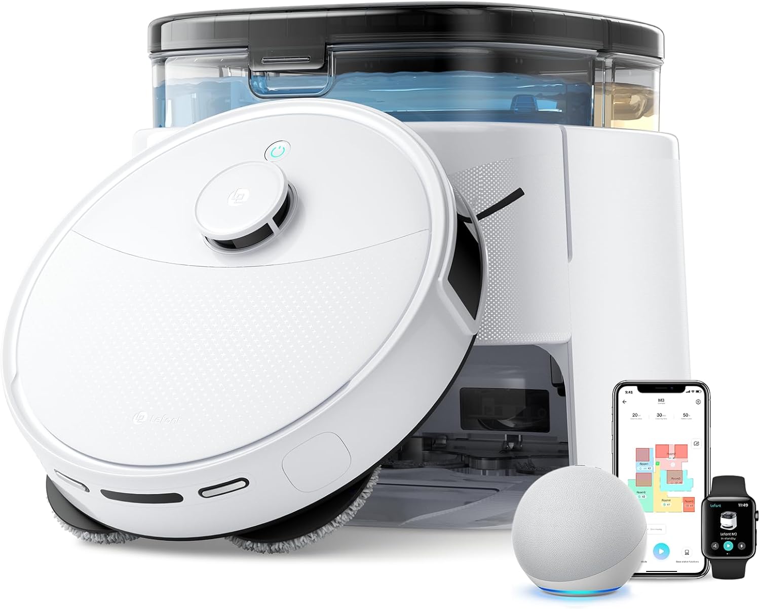 Lefant LiDAR Robot Vacuum and Mop, All-in-One Dock,56-Day Self-Emptying, 190° PSD Obstacle Avoidance, Customized Cleaning, 12000Pa Strong Suction, 220 Min Runtime, WiFi/Alexa/APP/iWatch, M3
