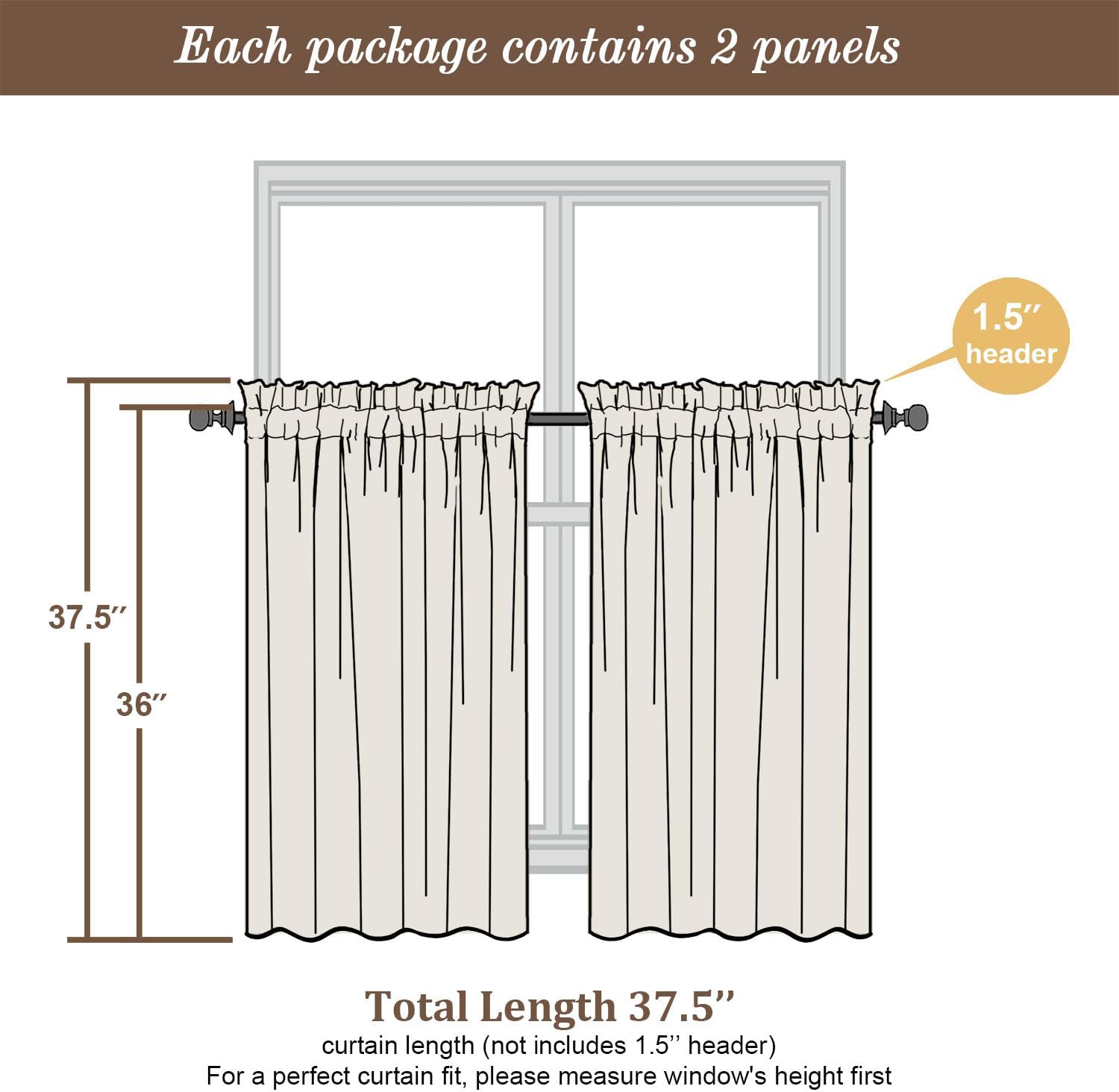 Chyhomenyc Light Green Sheer Curtains 36 inch Length 2 Panels Set, Light Filtering Voile Short Window Curtians for Bathroom Living Room Farmhouse Small Windows, Each 42Wx36L in, 2PCS