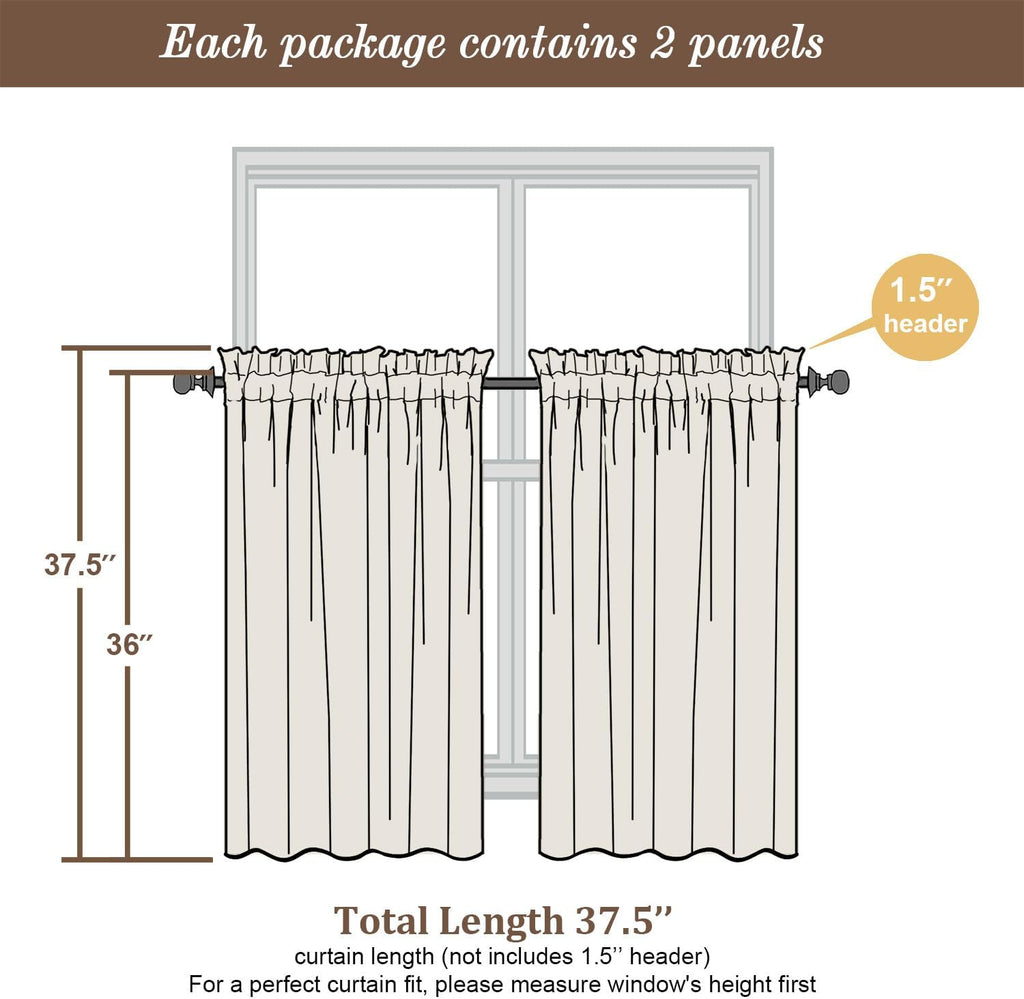 Chyhomenyc Cream Sheer Curtains 36 inch Length 2 Panels Set, Light Filtering Voile Short Window Curtians for Bathroom Living Room Farmhouse Small Windows, Each 42Wx36L in, 2PCS